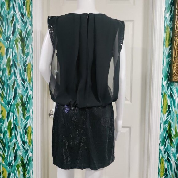 Jessica McClintock Womens 12 Pleated Sequins Blouson Cocktail Mini Dress Black - Picture 3 of 13